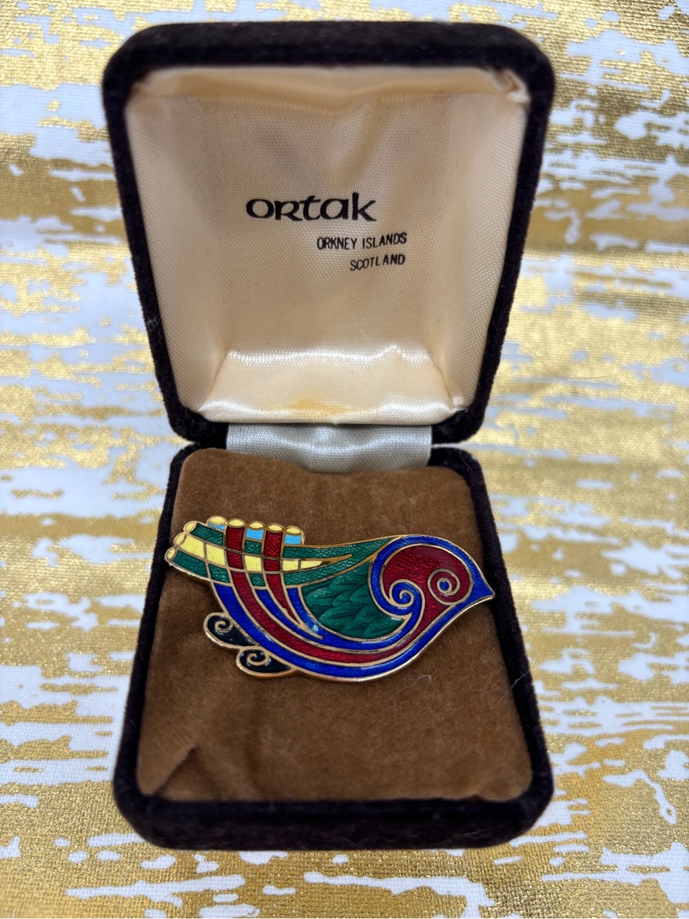 Vintage Ortak Multicolor Enamel Bird Brooch 2 inches wide 1 inch high